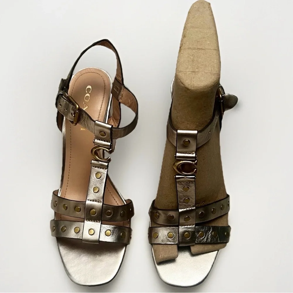 COACH Margaret Champagne Metallic Leather‎ Designer Sandals Shoes Women’s Sz 9